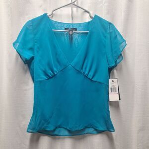 [NWT] KENNETH COLE Sheer Teal V-Neck Blouse | Size: 6
